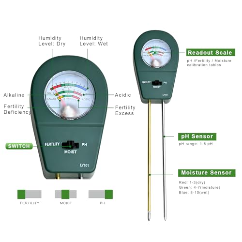 Powboro 3-in-1 Soil Tester Kit – Moisture/pH/Fertility Meter for Garden, Lawn, Potted Plants No Battery Needed Indoor/Outdoor Soil Test Kit