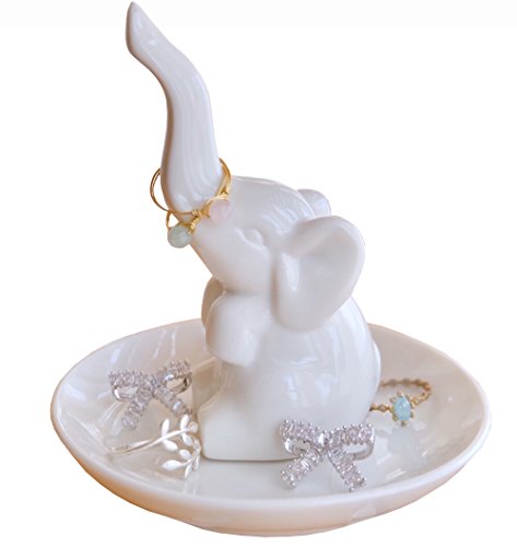 PUDDING CABIN White Elephant Gifts for Women, Wedding Ring Holder Dish, Elephant Gifts for Women Mom Friends, Aunt, Sisters, Birthday Engagement Bridal Shower Mothers Day Xmas Gift - style: Elephant White