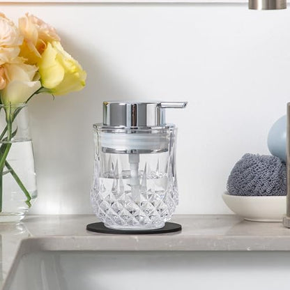 Enra Glass Soap Dispenser with Silver Pump, Lotion Dispenser for Bathroom | Refillable Liquid Soap Bottle with Clear Glass Design.Ideal for Bathroom, Kitchen Sinks,Countertops and Vanity Spaces. - color: Clear-silver Liquid Pump