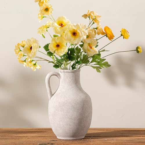 Vanselia Ceramic Flower Vase Home Table Decor Living Room Farmhouse 10 in | Large Tall White Rustic Decorative Flowers Vases Plant Modern Decoration for Kitchen Shelf Coffee Dining Centerpieces Desk - color: 10" Rustic