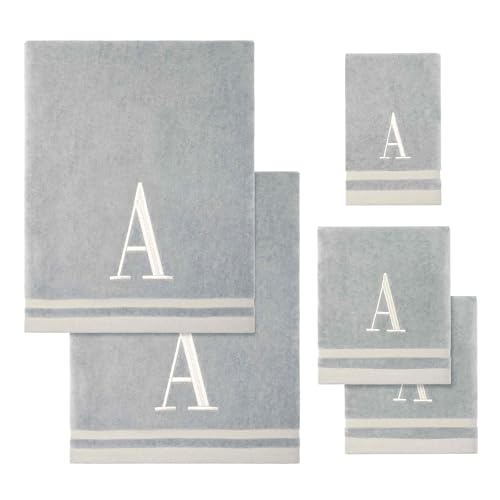 Avanti Linens - Towel Set, Soft & Absorbent Cotton, Embroidered Bathroom Decor, Set of 5 (Monogram Collection, Initial A) - style: A