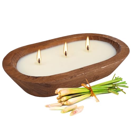 Citronella Candle in Wooden Bowl, 8oz Triple-Wick Smokeless Candle, Clean Burning Natural Citronella Scented Candle for Home Decor, Patio, Garden and Relaxation - color: 1Pack-Wooden Brown