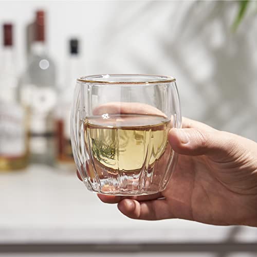Viski Double-Walled Spirits Glasses, Insulated Liquor Tumblers with Cut Crystal Design, Dishwasher Safe 8.5 Oz, Clear, Set of 2 - style: Double-Walled Spirits Glasses