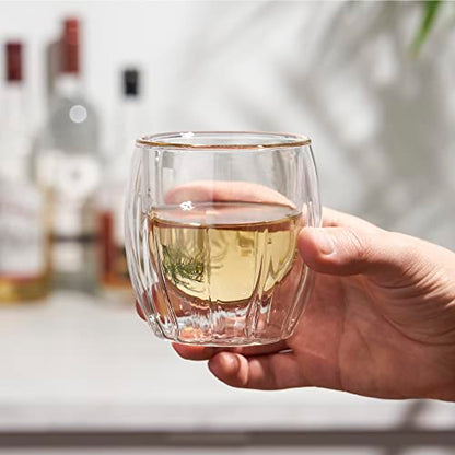 Viski Double-Walled Spirits Glasses, Insulated Liquor Tumblers with Cut Crystal Design, Dishwasher Safe 8.5 Oz, Clear, Set of 2 - style: Double-Walled Spirits Glasses