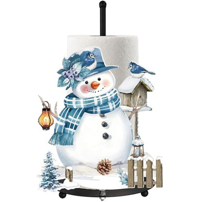 Winter Paper Towel Holder Snowman Countertop Kitchen Decor and Accessories Winter Paper Towel Rack Black Metal Farmhouse Large Tissue Stand Gift for Home Bathroom 3D Hand Painting Pattern - style: Snowman