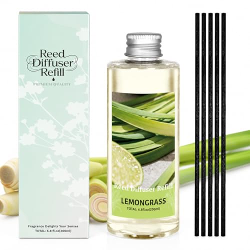 STRN Lemongrass Reed Diffuser Oil Refill, Diffuser Refills with Stick 200ML | Summer Long-Lasting Fragrance for Living Room, Bedroom, Office, Home Décor - color: Green 1
