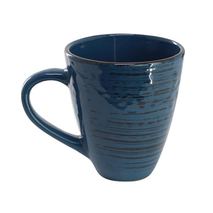 Elama Malibu Deep Ocean 16-Piece Stoneware Embossed Pattern Reactive Glaze Dark Blue Dinnerware Set, Tableware, Serveware Set (Deep Ocean Blue) - color: Deep Ocean Blue