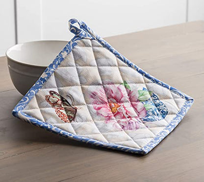 Maison d' Hermine Canton Bundle Set 100% Cotton Set of 3 Kitchen Towels (20 Inch by 27.5 Inch) and Oven Mitt (7.5 Inch by 13 Inch)/Pot Holder (8 Inch by 8 Inch)