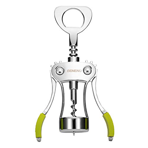 Beneno Wine Opener, Premium Wing Corkscrew Wine Bottle Opener, Green | Durable Solid Zinc Alloy Body, Precise Sharp-Edged Screw, Ergonomic Non-Slip Grip Wing Handle, Multifunctional Bottle Openers - color: Green