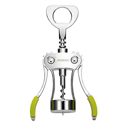 Beneno Wine Opener, Premium Wing Corkscrew Wine Bottle Opener, Green | Durable Solid Zinc Alloy Body, Precise Sharp-Edged Screw, Ergonomic Non-Slip Grip Wing Handle, Multifunctional Bottle Openers - color: Green
