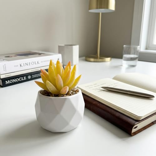 Mini Artificial Succulent Plants in Pot, Diamond Ceramic Decorative Plant for Home, Office Desk Succulent for Living Room, Bedroom, Bedroom, Green D - color: Yellow-green