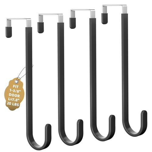 Over the Door Hooks, 4 Pack Heavy Door Hanger Hooks with Non-Slip Rubber, Over Door Hanger for Towels, Coats, Bags, Space Saving Door Coat Hanger for Living Room,Bathroom, Bedroom (Black, Long) - color: Black, 8 " Long