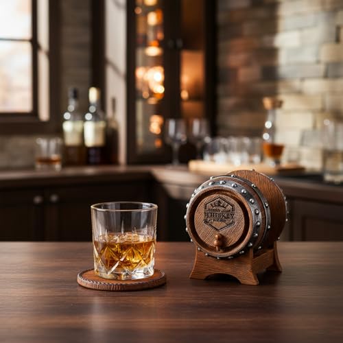 Whiskey Barrel Coasters Set 6 Full Size Non-Slip Cabin Decor Bar Coasters, for dad, Man Cave Gifts for Men and Whiskey Lovers, Rustic Handmade Cup Coaster for The Home - style: Whiskey Barrel-02