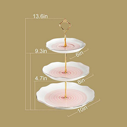 Sweejar 3 Tier Ceramic Cake Stand,Dessert Stand,Cupcake Stand,Tea Party Pastry Serving Platter,Food Display Stand for Tea/Coffee/Birthday/Wedding/Women/Afternoon/Gift - Blue - color: Blue