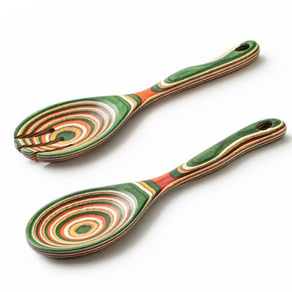 Gudamaye Pakkawood Wooden Salad Server Set,10.5 inch Salad Tongs for Serving including Salad Mixing Dinner Fork and Spoon,Long Handle Salad Server Set - color: Green