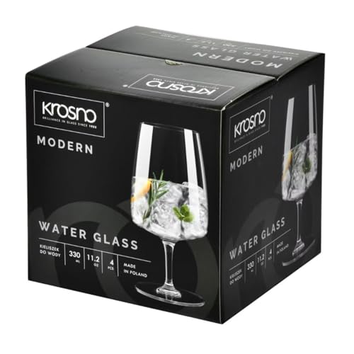 Krosno Water Glasses Set of 4, 11.2 oz, Modern Collection | Stemmed Drinking Glasses, Goblets, Lead-Free Crystal Glassware, Juice Glasses, Water Glass Set, Dishwasher Safe - size: 11.2 fl oz (Set of 4)