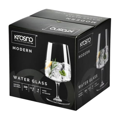 Krosno Water Glasses Set of 4, 11.2 oz, Modern Collection | Stemmed Drinking Glasses, Goblets, Lead-Free Crystal Glassware, Juice Glasses, Water Glass Set, Dishwasher Safe - size: 11.2 fl oz (Set of 4)