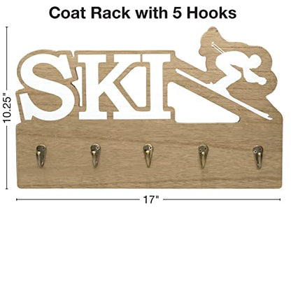 EXCELLO GLOBAL PRODUCTS Rustic Ski Wall Mounted Hanging Entryway Organizer with 4 Hooks. 17" x 10" Use as hat Organizer, Key Holder, Glove Holder. Perfect for Entryway, Kitchen, Bathroom, Hallway - style: SKI