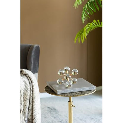 Gold Iron and Crystal Glass Sphere Sculpture - Modern Geometric Decorative Accent for Home, Office, or Living Room (Luxury Tabletop Art Piece) - 7" x 7" x 7"
