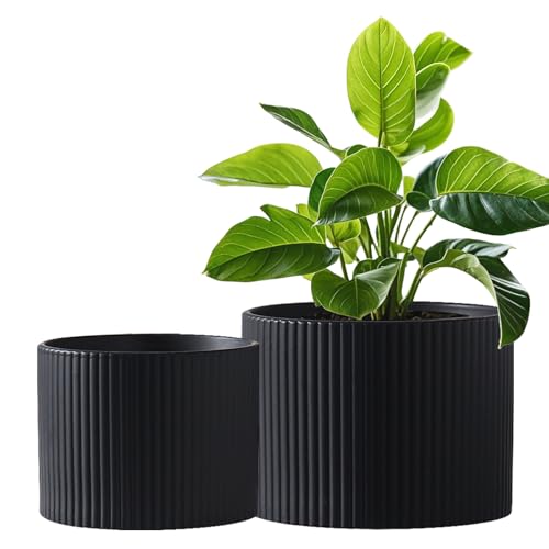 Matte Black Ceramic Plant Pots, 8.1 + 6 Inch Planters for Indoor Plants, Modern Flower Pots with Drainage, Two-Sizes Set - color: Matte Black2