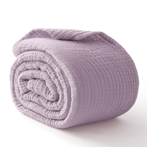 100% Cotton Muslin Blanket 50" x 60", Breathable and Lightweight Cotton Throw Blankets for Couch, Soft Cooling Summer Gauze Blanket for Adults All Season, Lavender - color: 04 - Lavender, size: Throw(50" X 60")