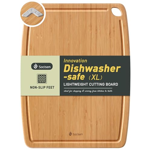 Lightweight Durable Bamboo Cutting Board with Non-Slip Feet, Extra Large Big Wood Cutting Boards for Kitchen with Juice Groove, Wooden Charcuterie & Chopping for Fruit, Vegetables & Cheese - color: Carbonized Bamboo(Brown), size: 17.5"L x 13.3"W