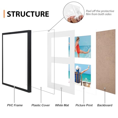 Fixwal 8x10 Collage Picture Frame, Holds Two 4x6 Photos, PVC | Shatter Resistant Plastic Cover, Wall or Tabletop Decor - size: 8x10（2-4x6）