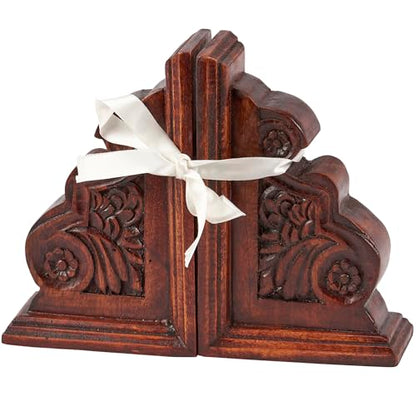 Primitives by Kathy Wooden Classic Bookend Set, Dark Academia Home Décor, Gifts for Book Readers, Non Slip Rubber Feet on Bottom, Bookish Accessories, 7 by 9 by 2 Inches, Natural Wood