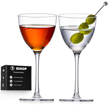 GIHOP Nick and Nora Cocktail Glasses, Small Coupe Martini Glasses Set of 2 | 5.8Oz Hand Blown,100% Lead-Free Crystal Coupe Glassware, Cocktail Glasses for Manhattan, Cosmopolitan, Espresso with Gift Box - size: Nick and Nora Cocktail Glasses 2