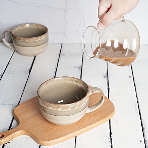 Ceramic Jumbo Coffee Mug Set of 2, 23 Oz, Large Mug Soup Bowls with Handles, Dishwasher and Microwave Safe (Brown Grey) - color: Brown Grey