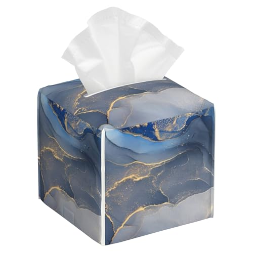 Blue Gold Marble Texture Tissue Box Cover Square,Abstract Colorful Liquid Marble Leather Tissue Box Holder Decorative Facial Cube Paper Cover Case Organizer for Bathroom Night Stands Desk Home - color: Color12