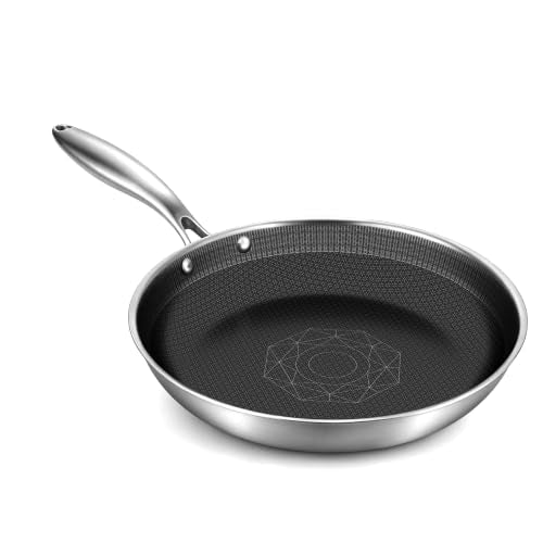 COOKER KING 12-Inch Stainless Steel Pan, Hybrid Nonstick Frying Pan | 3-Ply Clad Cookware, Healthy & Non-Toxic, Dishwasher & Oven Safe, Stay-Cool Handle, Induction Compatible – Metal Utensil Safe - size: 12 Inch