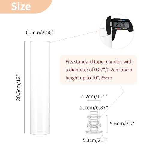 NUPTIO Hurricane Glass Candle Holders for Wedding - 12" H Set of 10 | Clear Candle Stick Taper Holders with Cylinder Shade -Tall Candlestick Candleholder for Fall Thanksgiving Christmas Decor