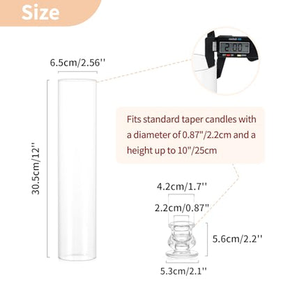 NUPTIO Hurricane Glass Candle Holders for Wedding - 12" H Set of 10 | Clear Candle Stick Taper Holders with Cylinder Shade -Tall Candlestick Candleholder for Fall Thanksgiving Christmas Decor
