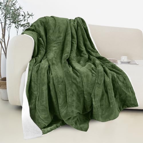 Elegant Comfort Reversible and Ultra-Plush Flannel Fleece Sherpa Throw- Lightweight Soft and Cozy- All Season Decorative Throw, Perfect for Lounging, 50 x 60 inches, Sage - color: Solid Sage, size: 50 X 60