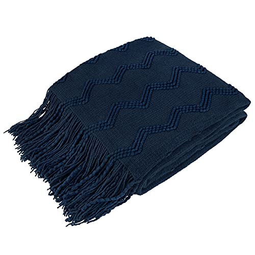 PAVILIA Navy Blue Knit Throw Blanket, Soft Knitted Farmhouse, 60x80 | Twin Bed, Lightweight Decorative Summer Fall Throw, Outdoor Textured Boho Blanket, For Couch Sofa Chair Living Room Bedroom - color: Navy Blue, size: 60 X 80 Inches - Twin