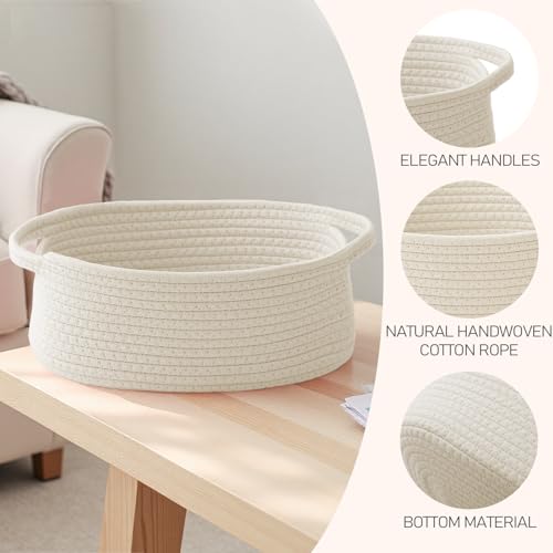 JMvicyroam Small Woven Basket, Empty Gift Basket, White/1 Pack | Small Gift Basket, Cotton Rope, 12 x 8 x 6 in, Handles, Includes Ribbon and Bag, Birthday Gift Basket - color: White, size: 1 Pack