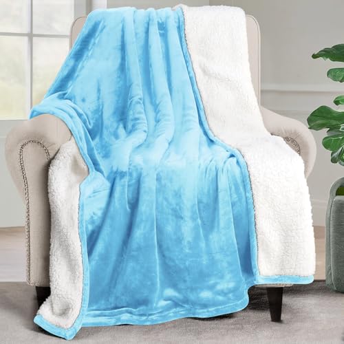 Utopia Bedding Plush Sherpa Blanket Throw Size Washed Blue, 50x60 Inch | Soft, Warm, Fleece, Bed, Sofa, Couch, Camping, Travel, Cozy, All Season - color: Washed Blue, size: Throw (50x60 Inch)