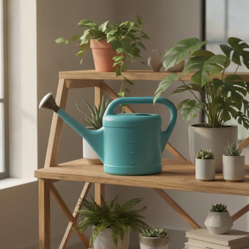 Long Spout Watering Can for Indoor Plants, Lightweight Blue PP Plastic with Narrow Tip for Precise Pouring - size: 14.17 x 3.54 x 11.02 in