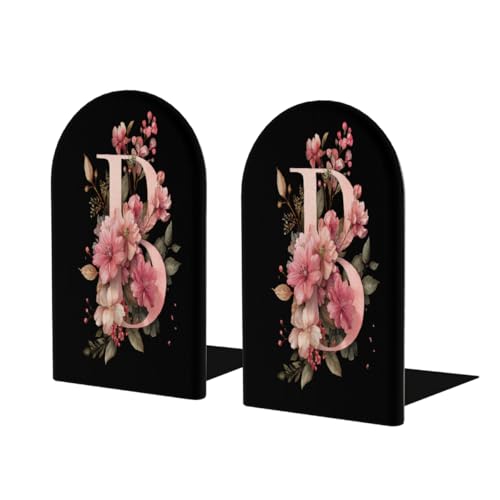 Wood Book Ends for Shelves Botanical Floral Alphabet B Bookends for Heavy Books CDs Organizer Decorative Wooden Book Stopper Holders for Home Office Desk,5.1x3.1x4in Set of 2 - color: Floral B, size: 5.1x3.1x4inx2PCS