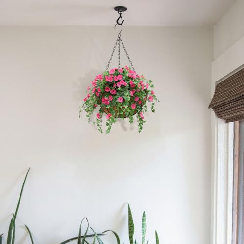 2 Pack 10 inch Metal Hanging Baskets for Plants, Round Metal Wire Hanging Basket Planter with Coco Fiber Liners Chain for Garden Home Porch Patio, Flower Border - size: 10" x 2 Pack, style: Flower Border