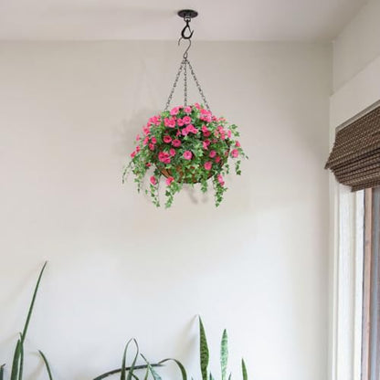 2 Pack 10 inch Metal Hanging Baskets for Plants, Round Metal Wire Hanging Basket Planter with Coco Fiber Liners Chain for Garden Home Porch Patio, Flower Border - size: 10" x 2 Pack, style: Flower Border