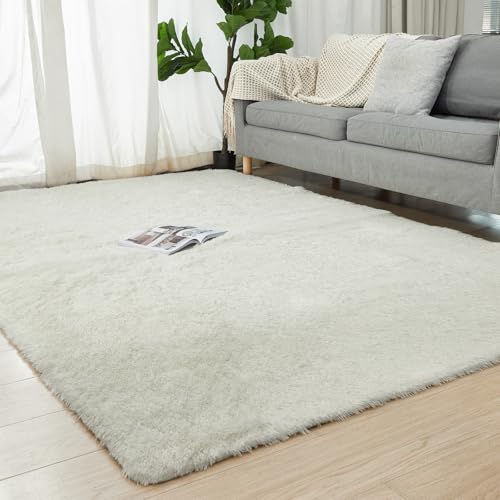 4x6 Area Rug, Bedside Rug for Living Room Bedroom, Non-Slip Fluffy Fuzzy Shaggy Plush Rug for Kids Girls Boys Nursery Dorm Room, Cream - color: Cream White, size: 4' x 6' (Rectangular)