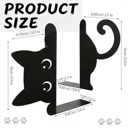 Peekaboo Cat Bookends for Shelves, Black Metal Decorative Book Ends, Heavy Duty Book Stoppers for Home & Office Desk, Ideal Gift for Cat Lovers & Book Lovers - style: Cute Cat