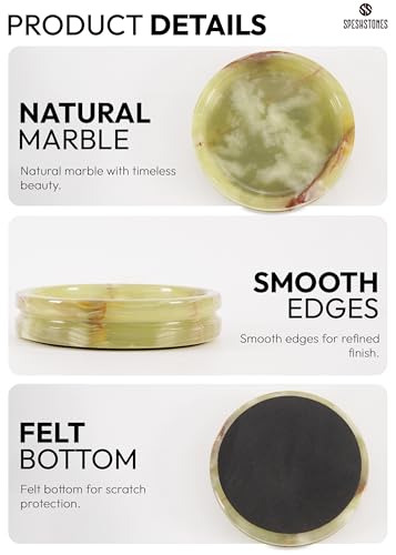 Marble Jewelry Dish, 5" Handmade Green Ring Tray | Handmade trinket holder for earrings, necklaces, keys & candles, Catchall for vanity, nightstand & gift for women - color: Green Onyx