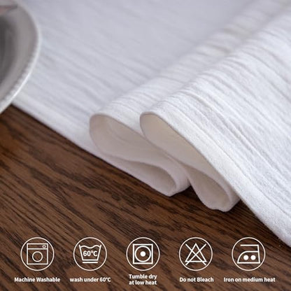 Simple&Opulence Linen Cotton Table Runner - 14 x 120 Inch, Farmhouse Linen Table Runner with Fringed Edges for Bohemian Rustic Wedding, Bridal Shower, Dinner （ White ） - size: 14"x120", style: White