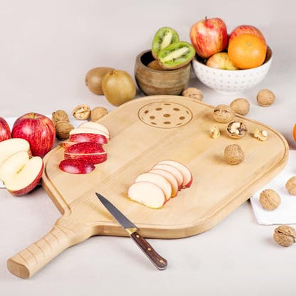 Pickleball Charcuterie & Cutting Board, Pickleball Gift, Party Size - 22.5 x 5.5 x 0.75”, Birch Wood, Paddle Shape with Handle, Mineral Oil Finish - size: 22.5"L x 12.8"W