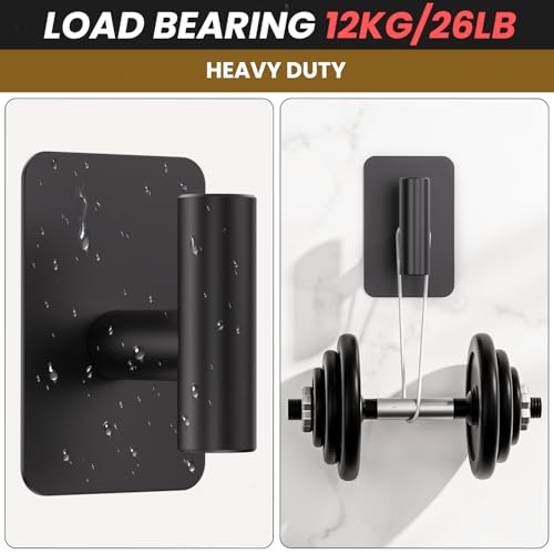 Heavy Duty Adhesive Hooks - 26lb Max, Sticky Wall Hooks Waterproof Stainless Steel for Hanging Towel, Coat, Robe, Towel Hooks Stick on Bathroom, Kitchen, Shower, Door (Black, 4 Pack) - color: Black-Cylinder4