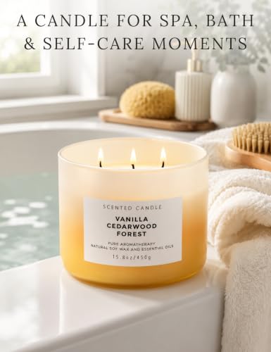Vanilla Cedarwood Forest 3 Wick Soy Scented Candle for Men & Women, 15.8oz | Balsam, Fir & Clove Notes, Aromatherapy, Warm & Woody, Clean Burn, Fall & Winter, Home & Office, Birthday & Housewarming Gift