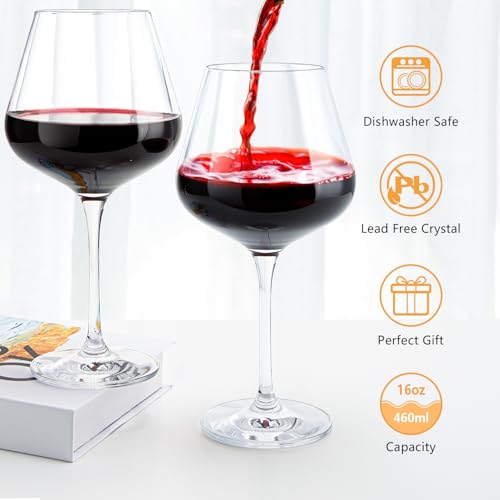 Crystal Red Wine Glasses Set of 4 – 16 oz Elegant Long Stem Wine Glasses in Gift Box, Premium Glassware for Wedding, Anniversary, Birthday Gifts - style: Classic